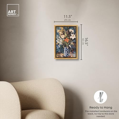 Image of Art Remedy Blue Floral Vase Canvas Floral Vase Wall Art, Gold Frame, 10 inch x 15 inch