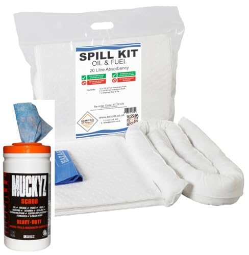 20 Litre Oil & Fuel Spill Kit – Portable Spill Control & Cleanup Solution for Workshops, Warehouses, Garages & Vehicles – Includes Free Mukyz Wipes