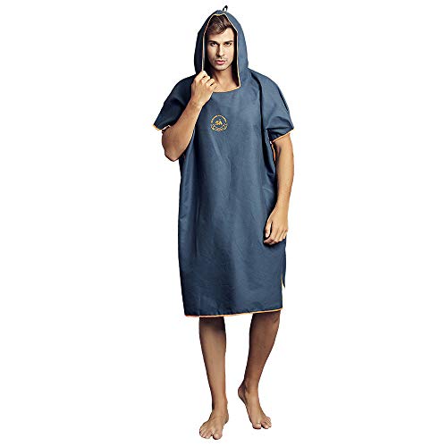 Toalla cambiadora de surf, poncho de microfibra con capucha ligera y de secado rápido, talla única, azul marino