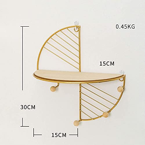 HJW Praktische opbergrek massief hout metaal drijvende plank muur mount, woonkamer slaapkamer badkamer muur display opbergrek voor potplanten wekker stropdas decoratieve items 1Huiyang-01020, goud - Image 3