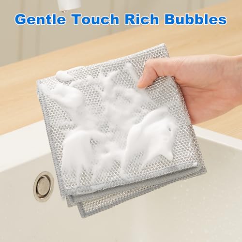 Image of JOYMOOP Dual-Sided Silver Microfiber Cleaning Cloth, Reusable Non-Scratch Dishwashing Rag, Multipurpose Scrubbing Pads for Kitchen, Glass, Stainless Steel
