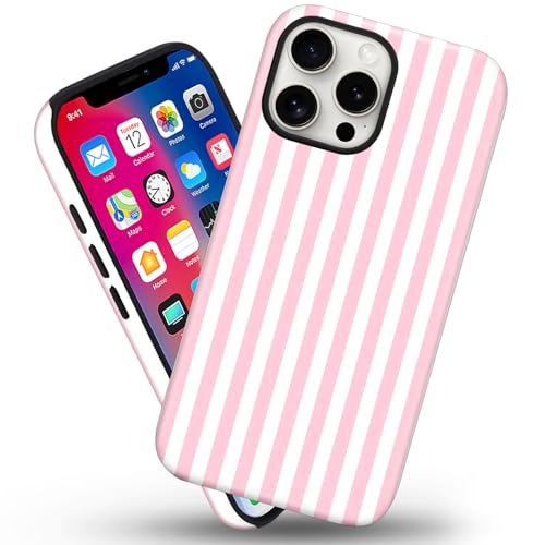 flewfun Magnetic for iPhone 14 Pro Case Cute Stripes Phone Case, Shockproof Slim TPU and Hard PC Protective Phone Cover Compatible with MagSafe Designed for Women Girls, Pink and White by flewfun - Used condition - Image 2