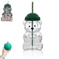 Bear Straw Cup, 20oz Glass Bear Cold Cup with Straw and Beanie-lid, Cute Animal Themed Mugs for Hot Cold Drinks Coffee Beer Wine, Dishwasher Safe Glassware Gift for Family Friends (1pc)