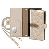 Elegante公式 Quilting 2way Shoulder iPhone 14 用 ケース 手帳型 ショルダー スマホケース 首掛け 肩掛け 縦向き 横向き カード 収納 スマホ ショルダー 携帯ケース キルティング アイフォン用 ライトグレージュ [L]A123