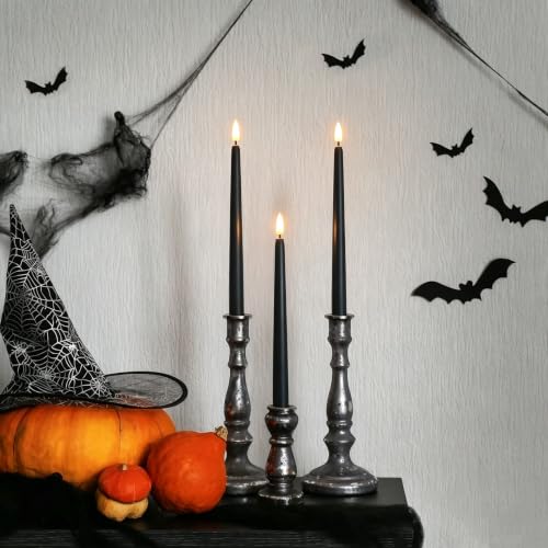 Image of Black Halloween Flameless Taper Candles with Remote Timer Set of 4