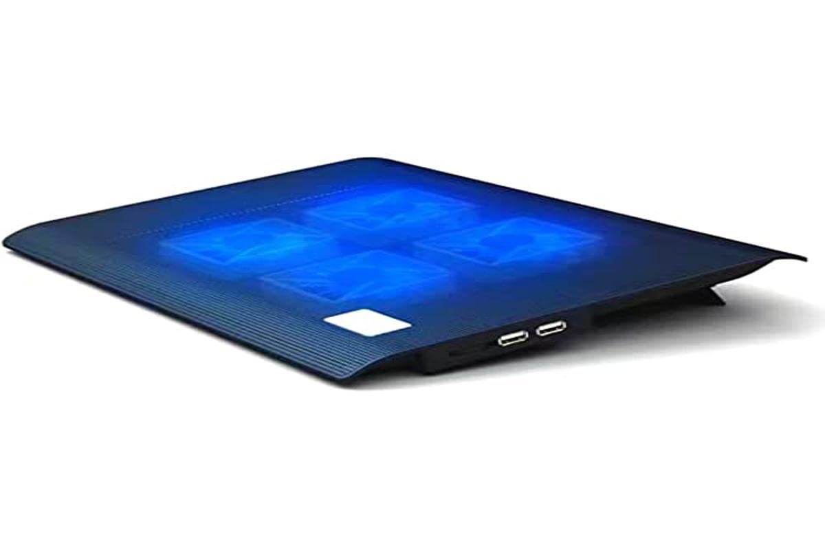 NK Przenośna podstawa lodówki - wentylator laptop 12-17" z uchwytem na nią, 4 ciche wentylatory, 2 porty USB, szybkie chłodzenie, niebieskie światło LED - kolor czarny