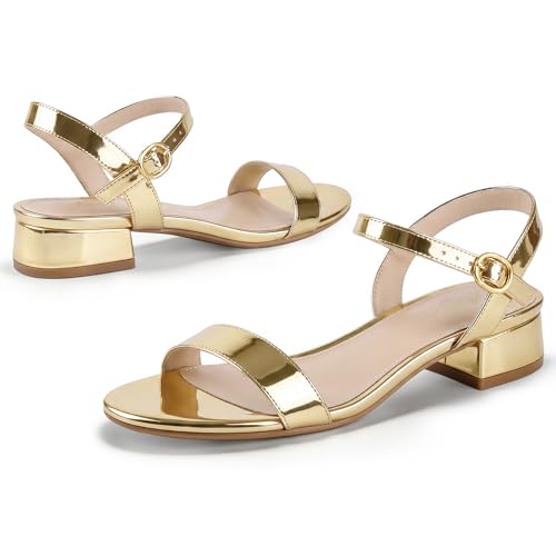 Image of Ankis Women Nude Black White Sandals for Women Low Heel 1 Inch Dressy Sandal Ankle Strap Open Toe Block Short Heeled Summer Classic Comfortable Graduation Holiday Party Casual Flat Shoes