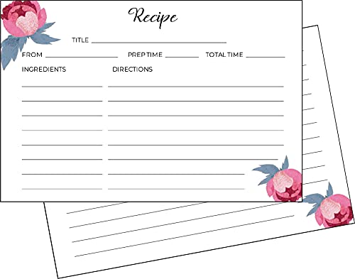 Heart&Berry Roses Recipe Cards 4x6 Double Sided - Set Of 50 Thick Recipe Cards