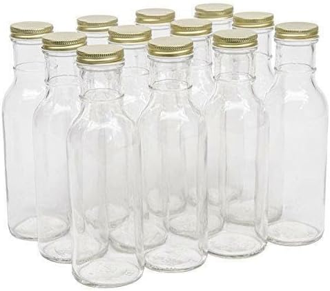 North Mountain Supply 12 Ounce Glass Ring-Neck Sauce Bottle 38 CT - With Gold Metal Lids - Case of 12