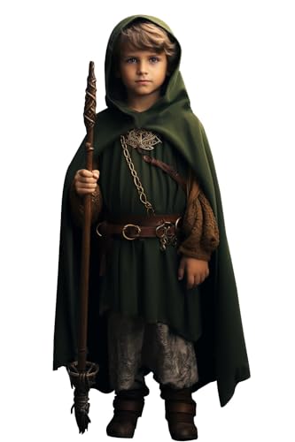 Disfraz Renacentista Verde para Niños con Capa con Capucha miniatura 1