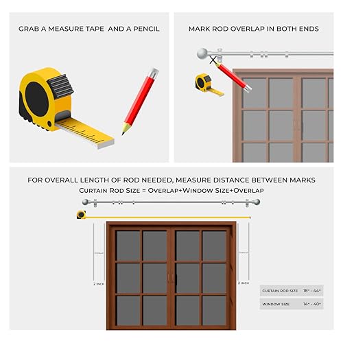 Image of Deco Window 18 inch-44 inch Adjustable Rustproof Curtain Rod for Doors & Windows with Brackets, Extendable Iron Metal Pipe Holder with Marble Ball Finials (Black,19MM Diameter)