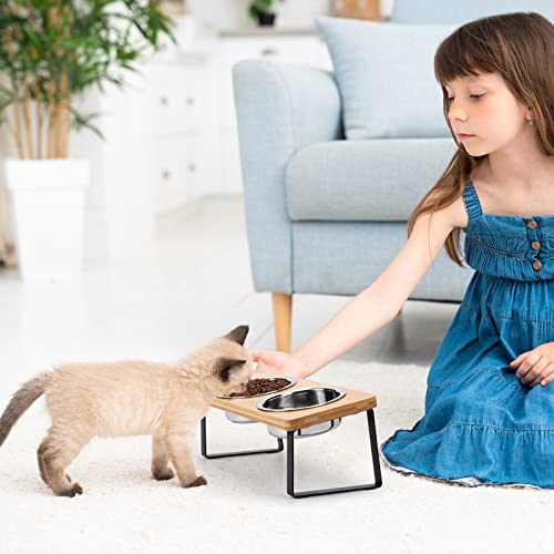 Loplurea ECB0001 Elevated Cat Bowls For Food And Water - Loplurea 15° Tilted Raised Stainless Steel Cat Food Bowl With Bamboo Stand And Anti Vomit Feeding Station For Indoor Cats And Pet… thumb #2