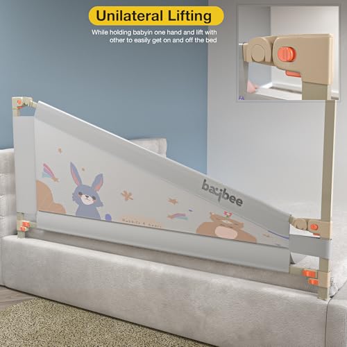 Image of BAYBEE Baby Bed Rail Guard (200x80cm), Bedrail for Baby Safety with 28 Height Adjustable, Portable Bed Side Protector for Babies Falling | Foldable Single Side Bed Railing, 1 Side, (Light Grey)