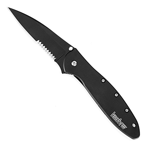 Kershaw Leek Pocket Knife, Black, 3 Inch Stainless Steel Partially Serrated Drop Point Blade, EDC with Assisted Opening, Made in the USA, Reversible Carry, Everyday Carry Pocket Knife for Men & Women