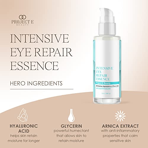 Intensive Eye Repair Essence by Project E Beauty | Hydrating Formula with Hyaluronic Acid | Smooths Fine Lines | Plumps Eye Area | Reduces Puffiness & Dark Circles | Lightweight & Organic | 50ml - Image 4