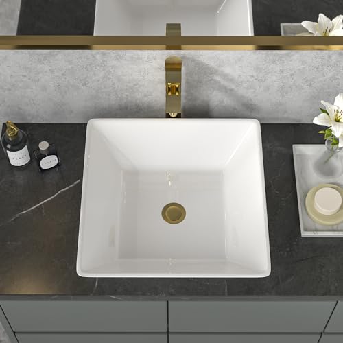 Sarlai Square Vessel Sink - 16'' X 16 Inch Modern Square Above Counter White Porcelain Ceramic Bathroom Vessel Vanity Sink Art Basin thumb #2