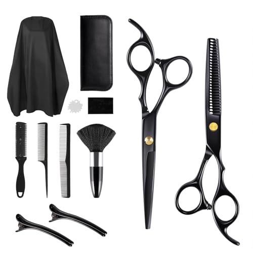 Carehabi Ciseaux Coiffure 12PCS Ciseaux Coiffure Professionnel Ciseaux Desepaississant Cheveux avec Cape de Coiffure Peigne Barrette pour Cheveux et Barbe pour...
