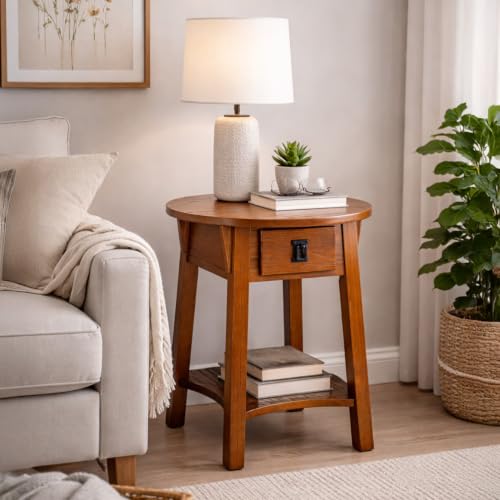 Image of Leick Home Mission Round End Table, 18 inch, Russet