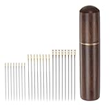 QUARKZMAN 24pcs Agujas de Enhebrado Automático Para Coser a Mano Costura y Bordado Agujas de Cuero con Estuche de Madera Para Guardar Las Agujas