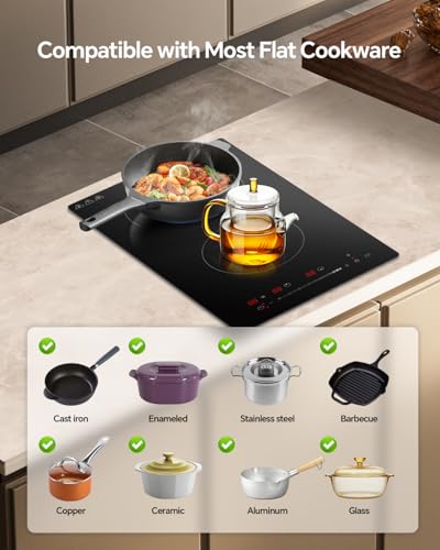 Image of Ranein GEN II 12 Inch 2 Burner Electric Cooktop, Max 3000W 240V Ceramic Panel Built-in Electric Stove Top, with Child Safety Lock, Timer, Over-Temperature Protection