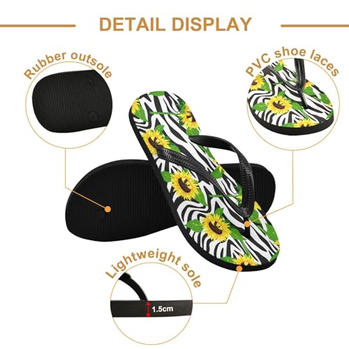 Maple Leaf Sketch Orange Sunflower Floral Black Flip Flops for Beach Thong Sandals Anti-slip Lightweight Beach Shoes for Summer Travel Swim3