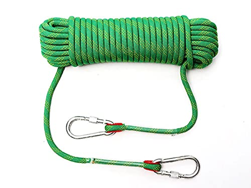 QHY Corde D’Escalade en Rappel Auxiliaire en Polyester/Nylon 10mm avec Mousqueton À Verrouillage Corde De Survie À Usages Multiples Et Ultra-résistante (Color : Green, Size : 30m*10mm)