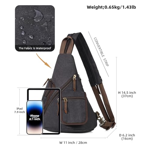 KL928 Canvas Sling Bag - Casual Crossbody Shoulder Daypack Rucksack Backpack for Men Women, Black2