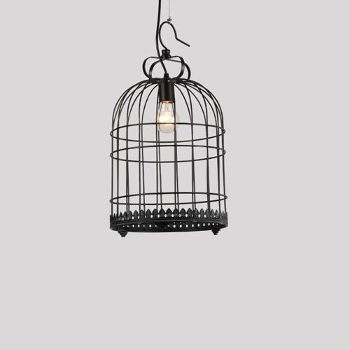 Lustre cage d'oiseau suspension rétro industrielle noire E27 pour décoration de couloir