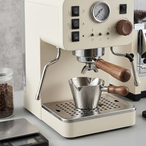 Image of Supvox Espresso Measuring Cup 120ml SUS Coffee Shot Dual Spout Wood Handle