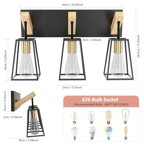 3-Light-Bathroom-Vanity-Light-Wood-Bathroom-Lighting-Fixtures-Over-Mirror-Farmhouse-Bathroom-Vanity-Light-Fixtures-Metal-Cage-Wall-Sconce-Black-Wall-Lamp-for-Hallway-Bedroom 3 Light Bathroom Vanity Light Wood Bathroom Lighting Fixtures Over Mirror Farmhouse Bathroom Vanity Light Fixtures Metal Cage Wall Sconce Black Wall Lamp for Hallway Bedroom