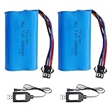 2 Pcs 7.4 V Li-ion Battery, 3000mAh Lithium-Ionen Akku mit SM-3P Stecker, UBS Ladekabel, Wiederaufladbare Battery, Li-Ionen-Akku für RC Fahrzeuge, Panzer, Auto, Roboter, Stunt Car