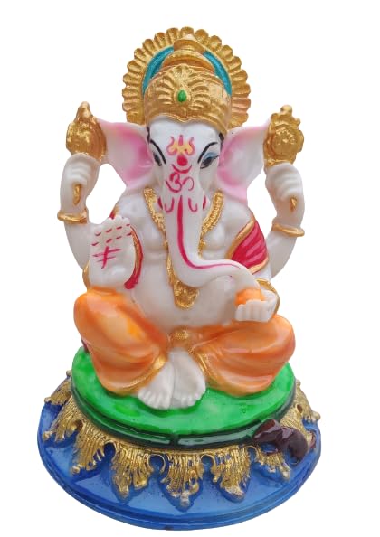 Sharddha Small Size Ganpati Bappa Colorful for Ganesh Chaturthi Height 10 cm in Marble Finish