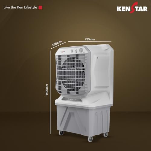 Image of Kenstar AEROGLIDE HC 135 L Desert Air Cooler WITH FRONT LOCKING COMMERCIAL GRADE WHEELS for Home|Anti-Bacterial Honeycomb Pads|High-Speed |80Ft Air Throw|1-Yr Product Warranty|Light Grey