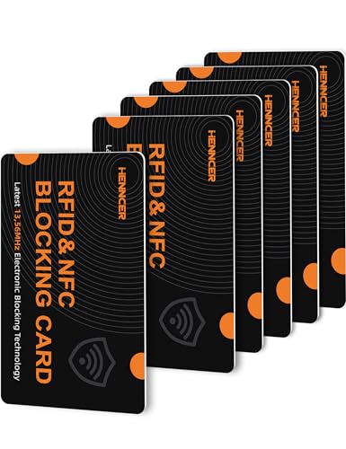 6 Pack RFID Blocking Card, NFC Debit Credit Card Passport Protector, Entire Wallet Protection Blocker Set for Men & Women, Smart Slim Design Perfectly fits in Wallet and Purse(Blackorange)