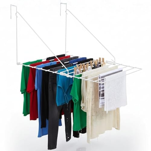caprican Over-the-Door Utility Clothes Airer 7m | Heavy-Duty Folding Indoor Laundry Rack | Space-Saving Hanging Dryer for Bathroom Caravan & Balcony | Rust-Resistant White Metal (1 Rack)