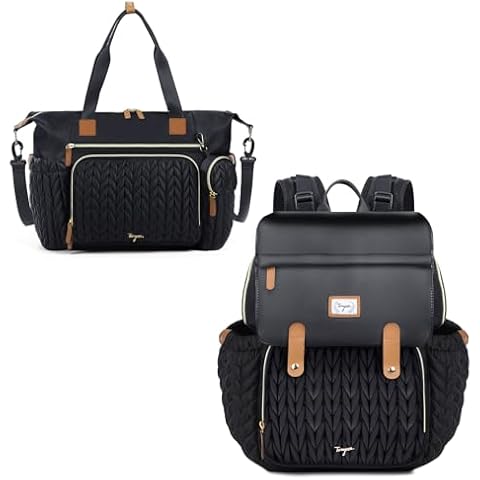 Tonyeee Quilted Diaper Bag, Large Diaper Tote, Baby Diaper Backpack Bag for Mom Dad Cover