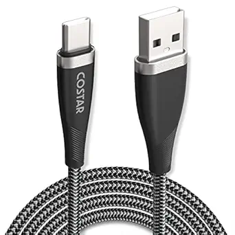 COSTAR 65W USB Type C - 3A Nylon Braided Fast Charging Cable and Data Sync Compatible Supports PD & QC 3.0 Charging for Oneplus, Samsung Galaxy, realme, IQOO, Redmi, Itel (6FT 2M, Black)