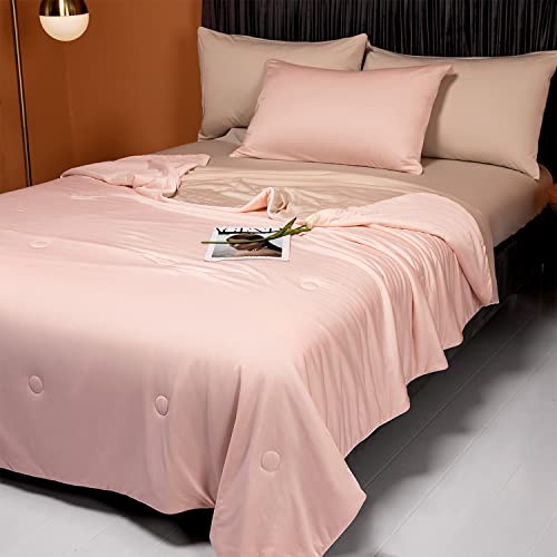 Image of LLanCL Cooling Blankets for Hot Sleepers - Cool Like Ice Cream Lightweight Blanket for Summer with Double Side Cold, Cooling Comforter, Quilt, Fabric for Bed (Throw Size 47 inch x 59 inch Pink & Beige)