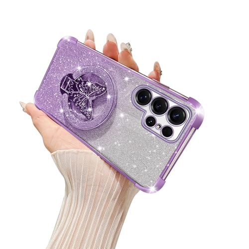 Nuouxoco Samsung Galaxy S25 Ultra�p�P�[�X �o�^�t���C�X�^���h�t�� Magsafe�Ή� ���f�B�[�X �K�[���Y �L���L�� ���O�W���A���[ �O���b�^�[ �N���A �X�}�z�P�[�X �ϏՌ��ی�J�o�[ Samsung S25 Ultra�p