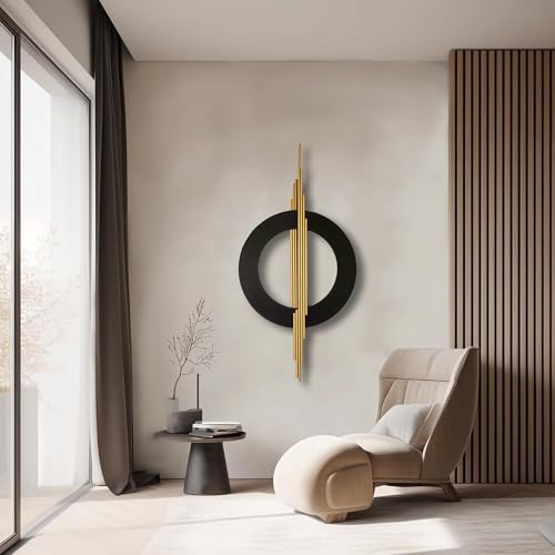 JFUJFU Large Black & Gold 3d Metal Wall Art with Geometric Round for Home - Image 2