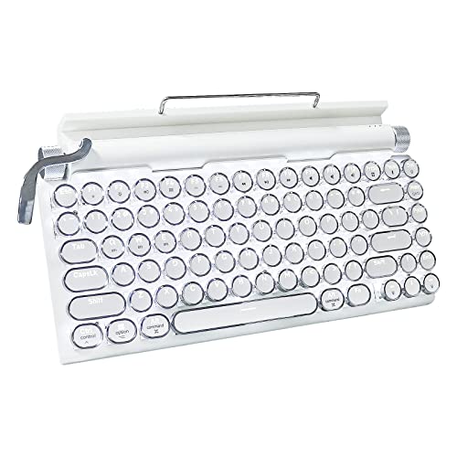 タイプライター型 レトロ メカニカルキーボード LEDバックライト 83キー防衝突 Bluetooth5.0 青軸 防水防塵 IOS/Android/Windows/VISTA/LINUX/Mac に対応 オフィス/ゲーミング用 (木質系カラー) (白色)