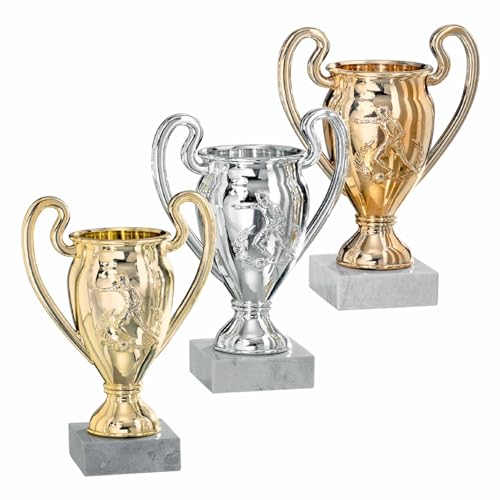 Tris Coppe Fantacalcio con Targhetta Personalizzata | Coppe Calcio Oro Argento Bronzo 17 cm | Premiazioni Leghe Fantacalcio