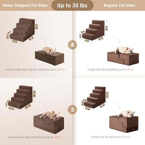 Image of EHEYCIGA Dog Stairs for Bed 20 inch H, 4-Step Extra Wide Dog Steps for High Bed, Pet Steps for Small Dogs and Cats, Non-Slip Balanced Pet Ramp Indoor, Brown