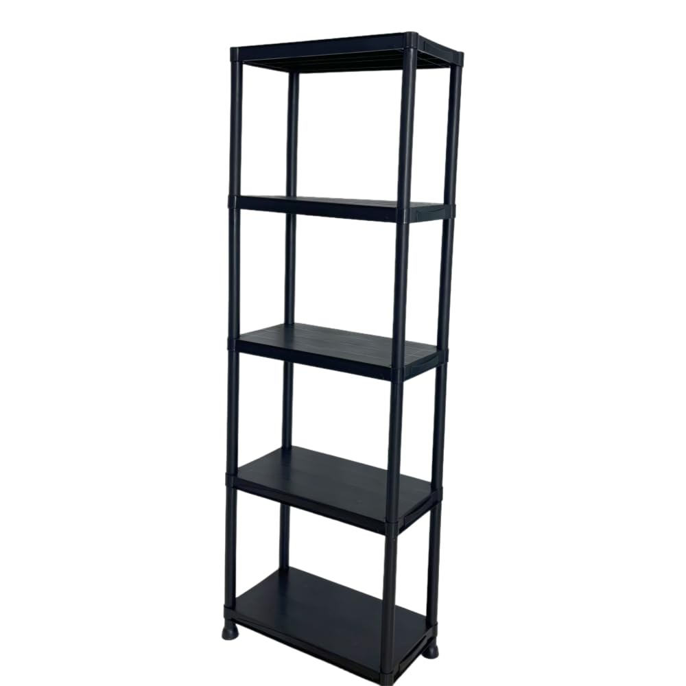 5 Tier 60cm Wide Heavy Duty Black Plastic Shelving Unit Storage Organiser Garage Home Pantry Racking Shelf Shelves Workbench Workman Bays Racking Tools Paint Stationary Parts (1)