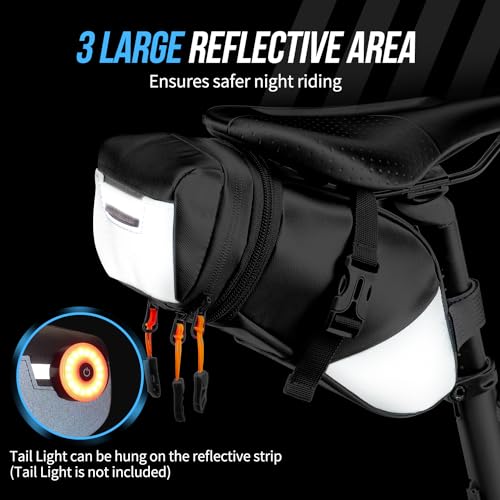Image of WOTOW Bike Saddle Bag - Waterproof Bike Seat Bag Expandable to 2L - Reflective Bicycle Under Seat Storage Pouch for Road Mountain Bike Cycling Travel