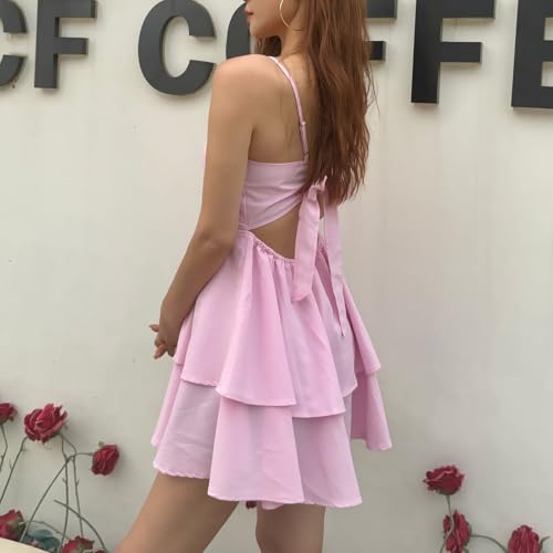 Image of Women's Spaghetti Strap Backless Bow Mini Dress Club Night Out Cocktail Dresses