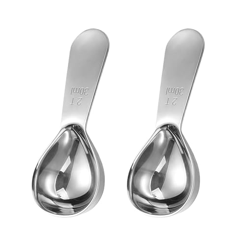 2Pcs 30ml/1oz Silver Stainless Steel Coffee Scoops 2 Tablespoon Coffee Spoon Short Handle Measuring Spoons for Tea Sugar Ground Coffee Milk Powder (2 Tbsp / 1/8 Cup)