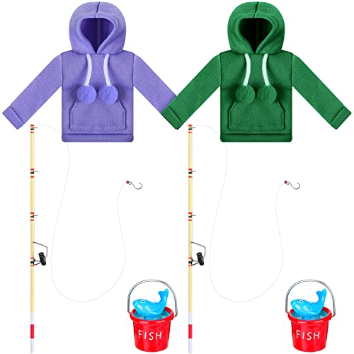 Meooeck 6 Pieces Christmas Accessories Set Including 2 Holiday Clothes Outfit, and 4 Novelty Toy Accessories for Kid(Fishing)