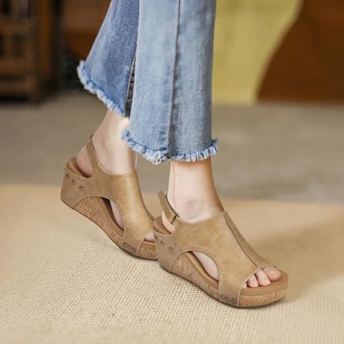 Image of PARTY Women's Wedge Sandals With Buckle Ankle Strap for Dressy Summer