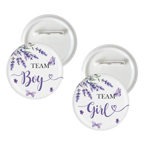 10 Pcs Lavender Gender Reveal Button Pins, Purple Flower Team Boy Team Girl Badge Pins, Lavender Flower Gender Reveal Button, Boy or Girl Stain Brooch for Baby Shower Party Decorations